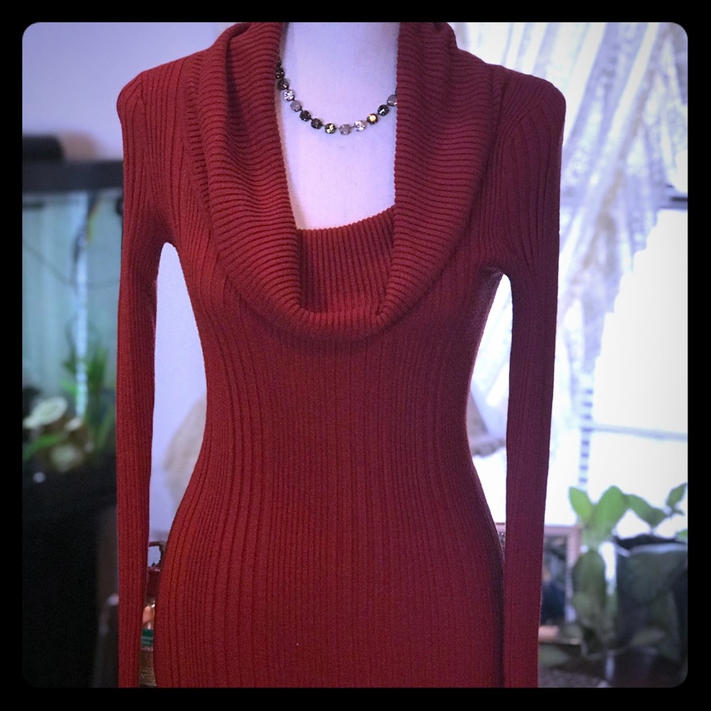 Rust colored cowl neck sweater